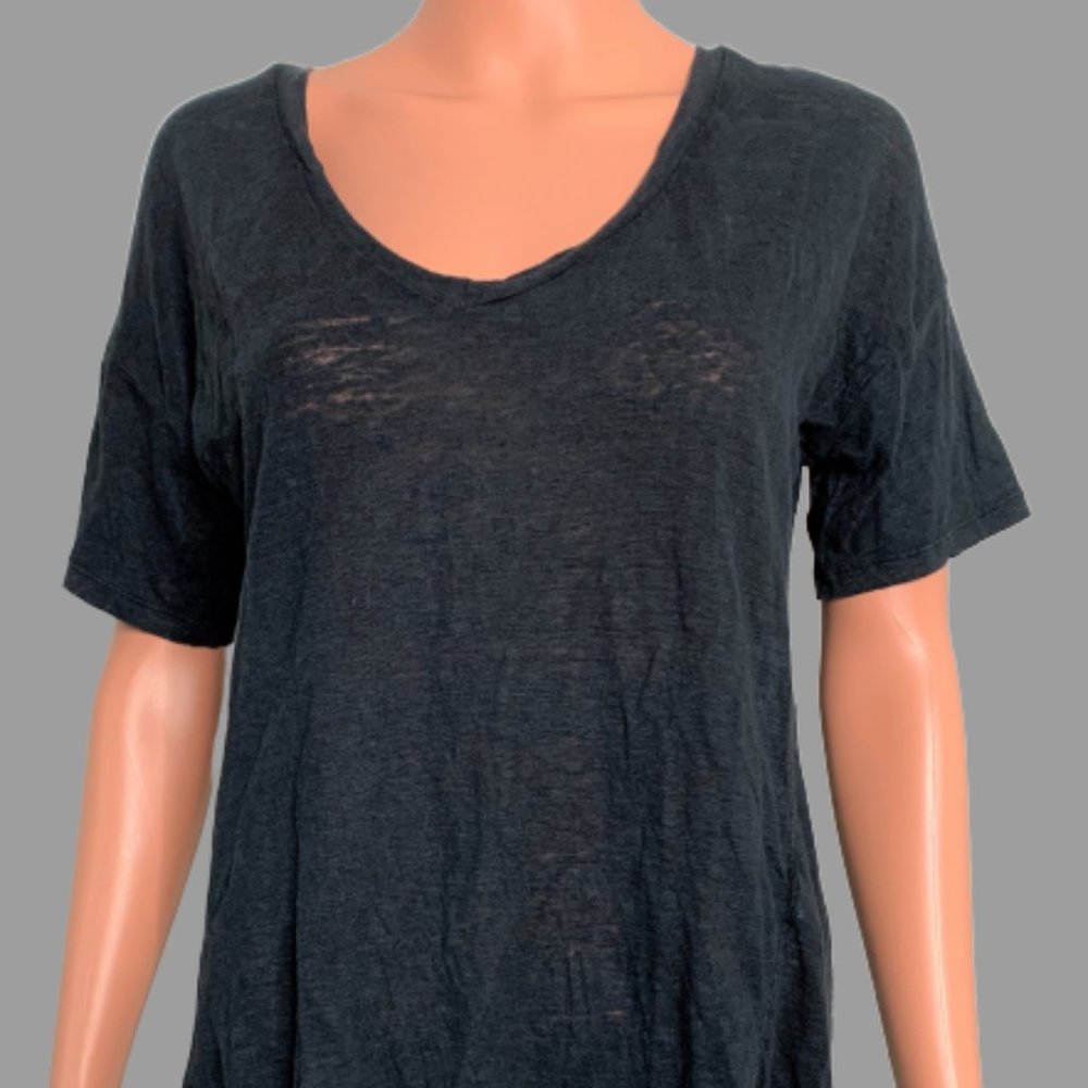 Splendid Black Short Sleeve Linen Scoop T Shirt
